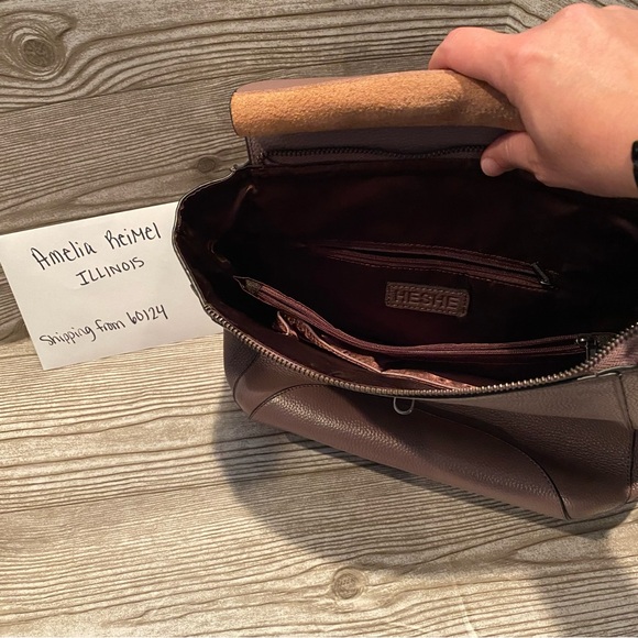 Used in Good Condition HESHE Leather Backpack Purse in Lilac/Mauve - Picture 8 of 10